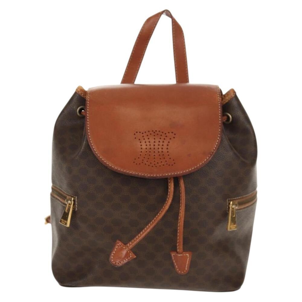 CELINE Macadam Canvas Backpack PVC Leather Brown Gold Auth 156449 - Picture 13 of 16